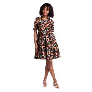Princess Highway Size 2 Mushroom Print Short Sleeve Tiered Dress Linen Blend NWT